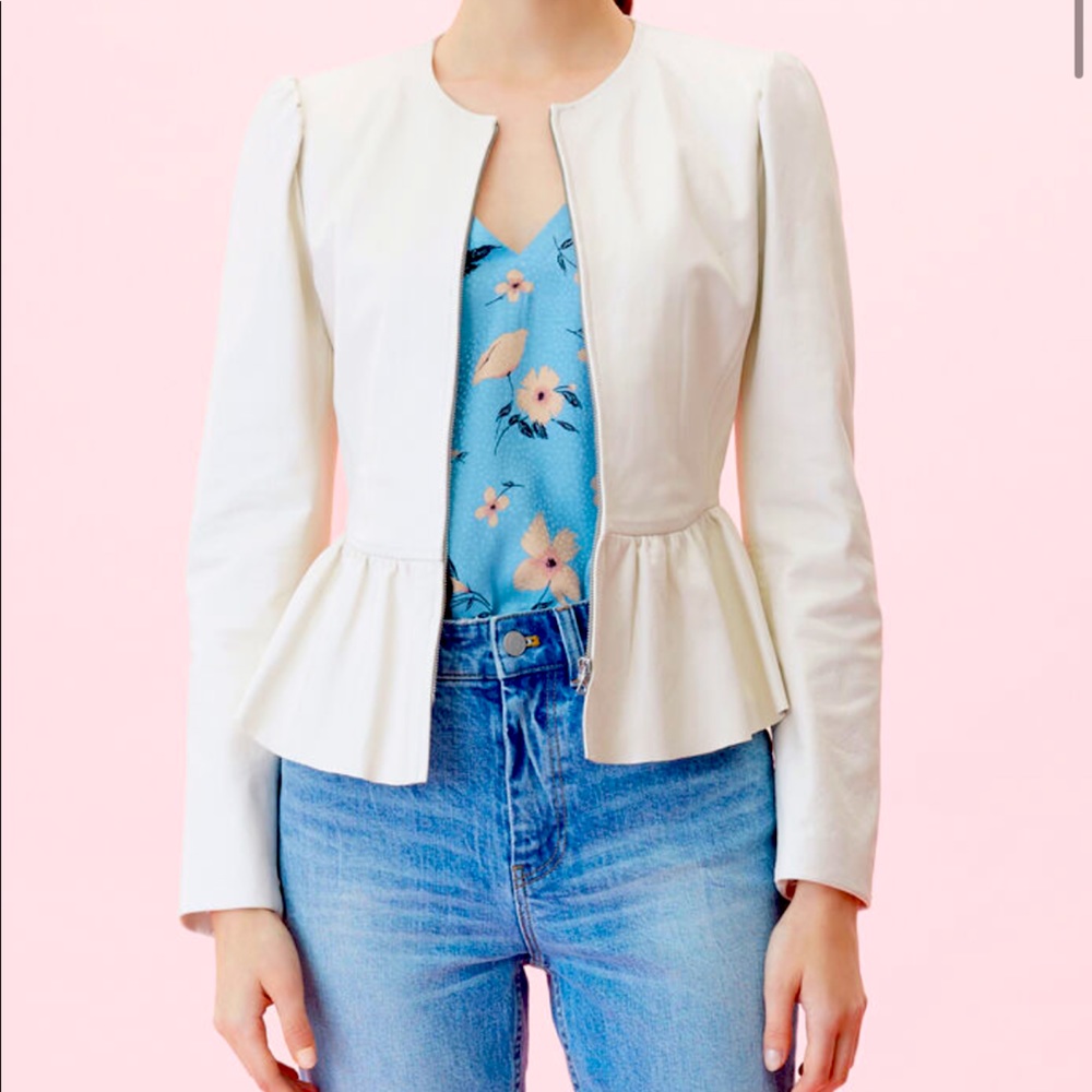 Rebecca Taylor pink leather peplum ruffle jacket